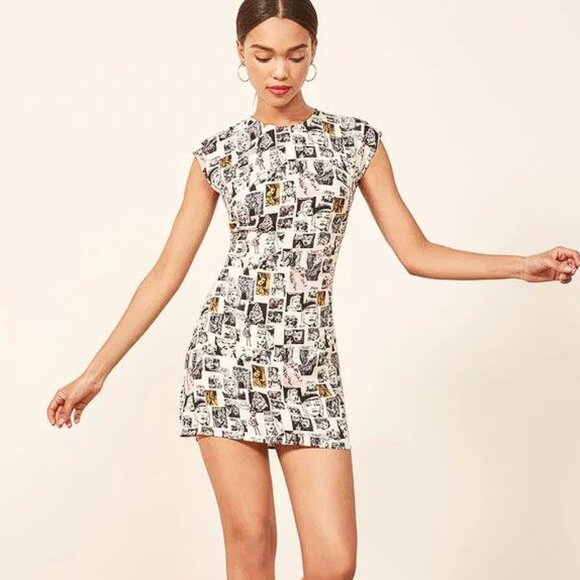 REFORMATION Women's Lilah Cartoon-print Crepe Mini Dress Size L In Comic - Picture 1 of 11